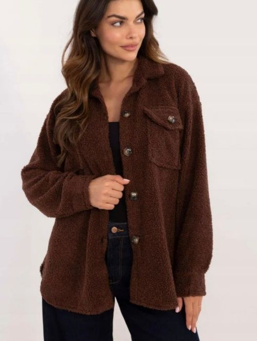 Koszulowa narzutka typu baranek kardigan oversize