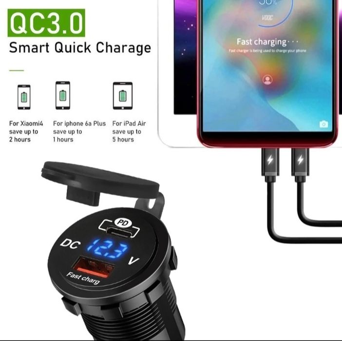 Carregador 12V USB/Tipe C