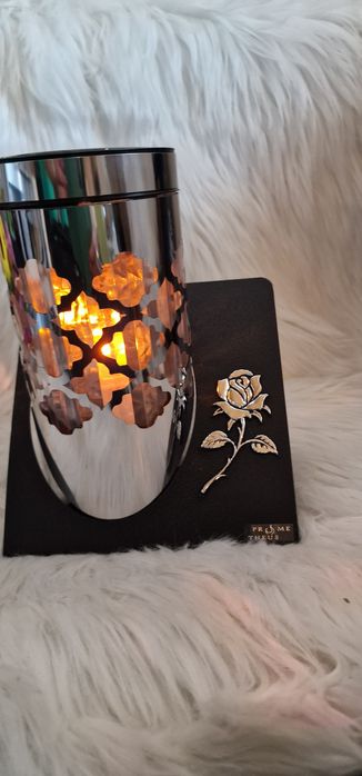 Metalowy nowoczesny duży znicz solarny - okrągła, efekt płomienia Róża