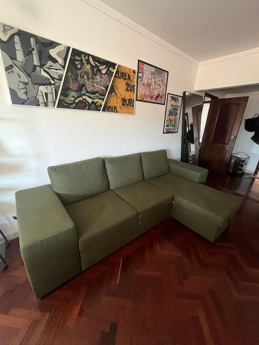Sofa-cama 3 lugares com chaise longue reversivel GOSLING verde gato preto