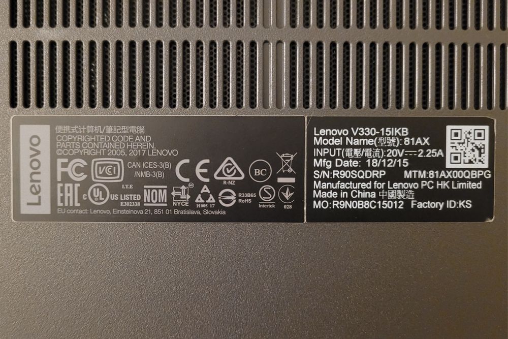 PC Portátil Lenovo V330 i3 c/ SDD 128Gb + HDD 500Gb