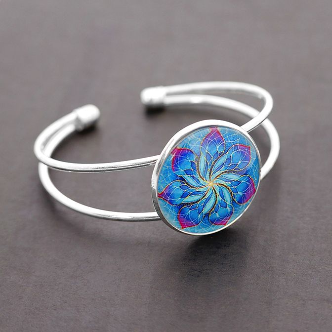Bransoletka handmade duża BANGLE kwiat mandala BOHO etno NA PREZENT