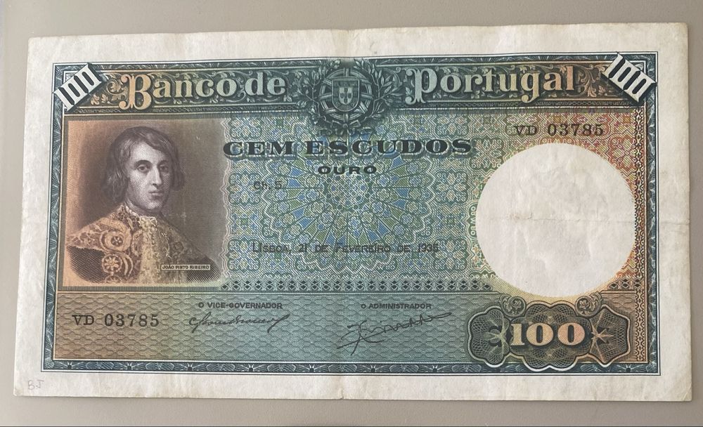 Nota 100$00 Ch.5 - Joao Pinto Ribeiro 21/02/1935 RARA