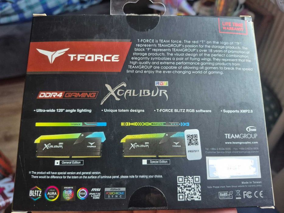 Pamięć RAM DDR4 4000mhz CL18 T Force XCALIBUR