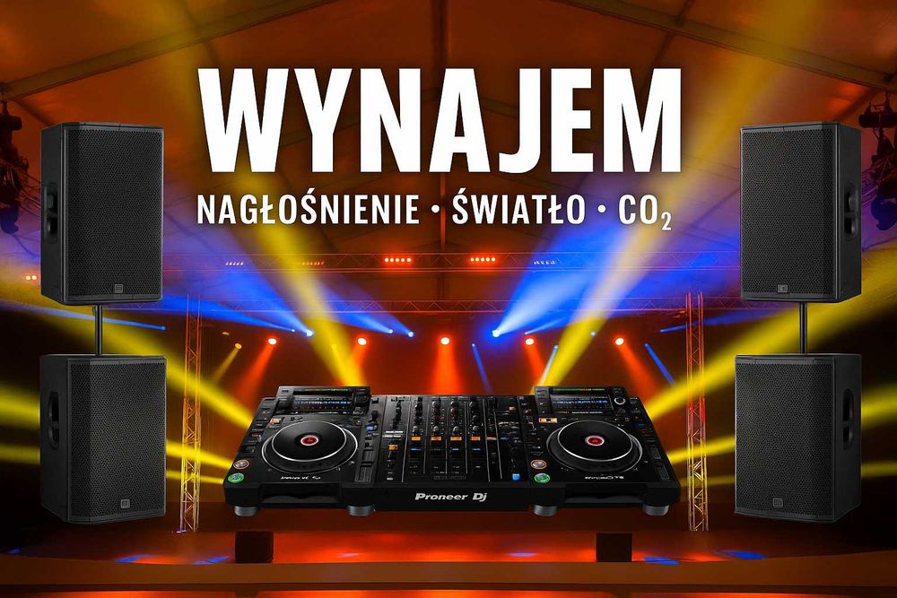 WYNAJEM nagłośnienia oświetlenia stanowisko dj wyrzutnie co2 konfetti