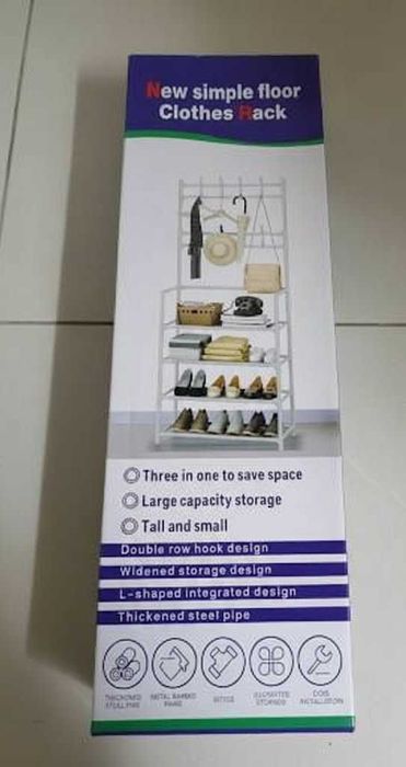 Вешалка для одежды с 4 полками для обуви стеллаж органайзер в прихожую
