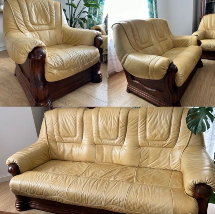 Skórzany wypoczynek komplet kanapy fotel