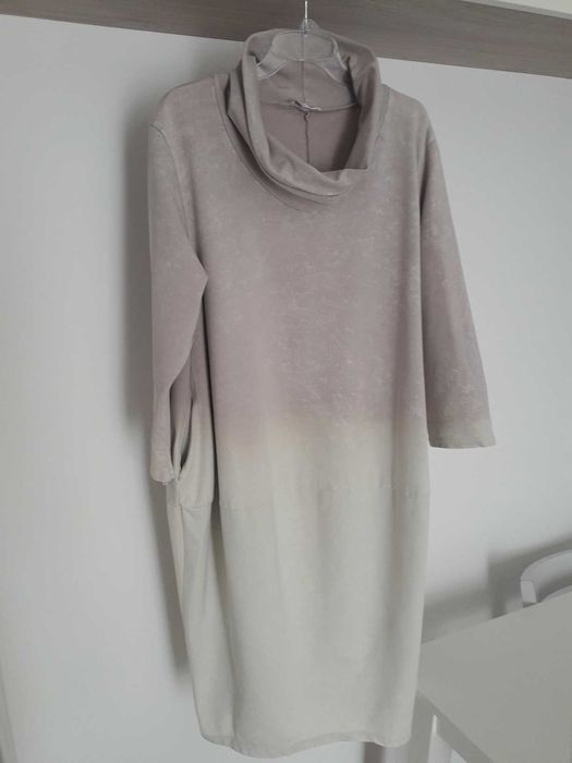 Włoska tunika sukienka dresówka bombka cieniowana pudrowy róż beż M/L
