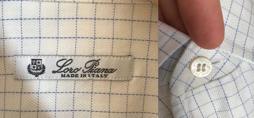 Męska biała koszula one-piece-collar Loro Piana 'André' w kratkę r. S