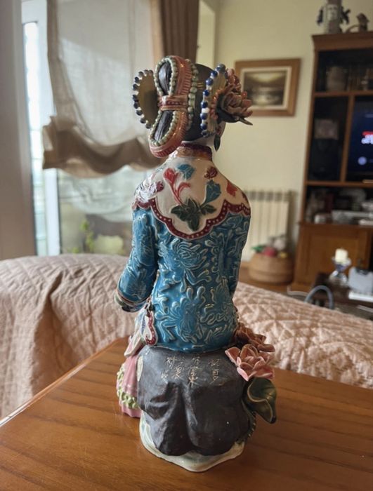 Estatueta de coleção oriental - Wucai porcelain Ceramic Pottery Belle Women Lady Girl Flower Lotus Statue