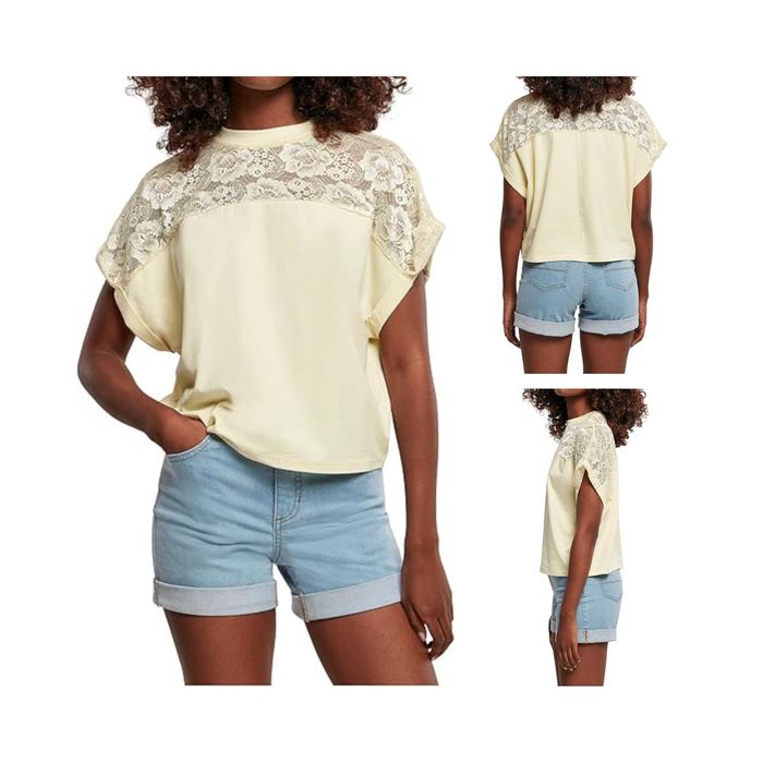 URBAN CLASSICS T-Shirt Damski Oversize L Koronka Softyellow Bawełna