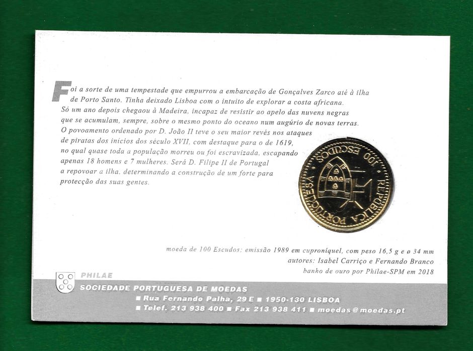 Moeda 100 Escudos - Madeira Porto Santo c/ banho de ouro