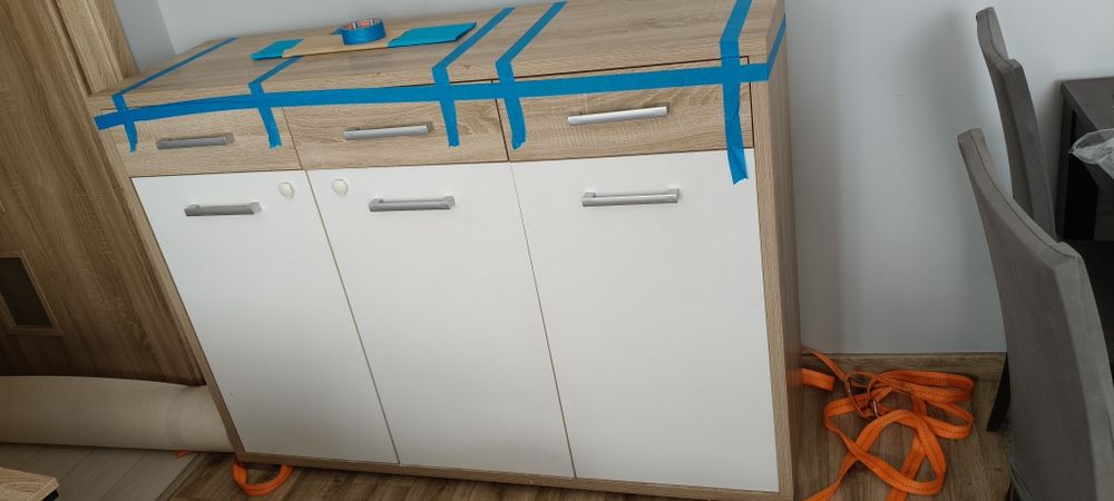 Biała komoda plus dąb Sonoma + półka wisząca