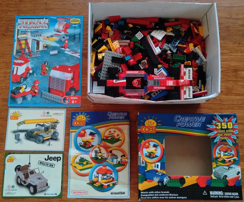 Mix klocków COBI i innych pasujących z Lego pojazdy minifigurki 1,85kg