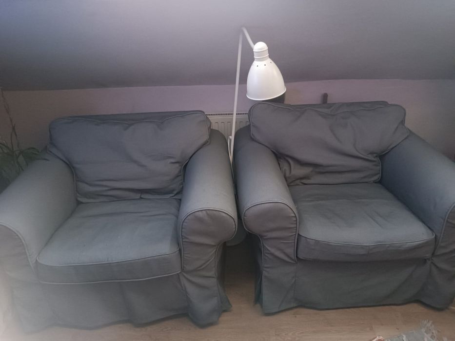 Sofa i fotele IKEA EKTORP z szarym pokrowcem