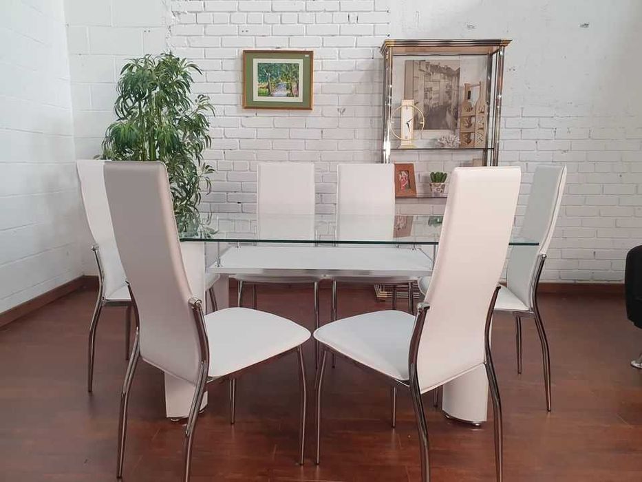 saldos mesa cristal e 6 cadeiras novas envio gratis