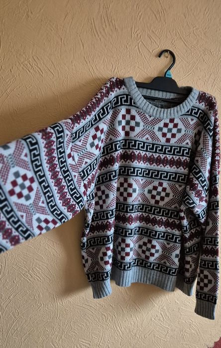 sweter męski vintage z dzianiny o geometrycznym wzorze