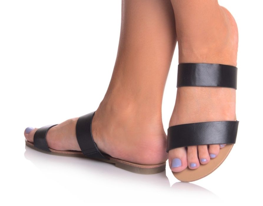 Klapki Damskie Casual Paski Skóra Czarne