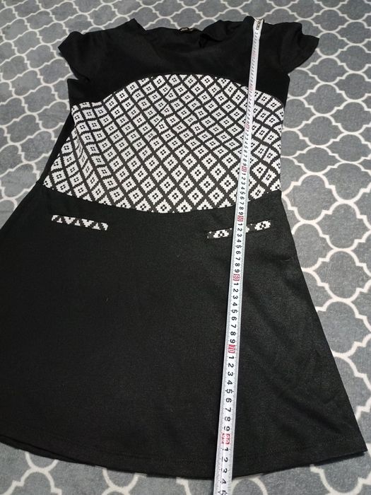 Sweter z długim tunika sukienka czarny biały wzorek r. 40 L