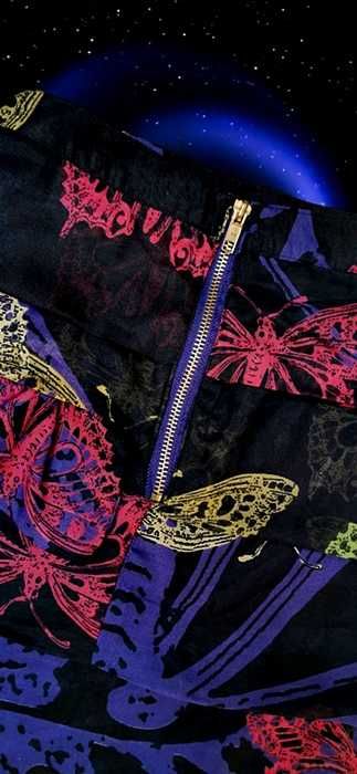 Krótka Spódnica Szyfonowa Trapezowa Motyle Zip Boho Fantasy Gothic M