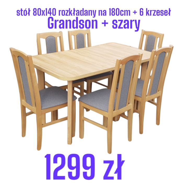 OD RĘKI: STÓŁ + 6 KRZESEŁ, orzech + szary , dostawa PL