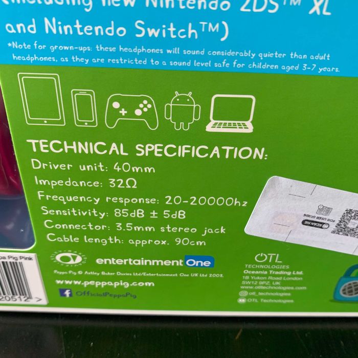 Навушники OTL Peppa Pig Pink Kids для дитини 3-7 років. Нові