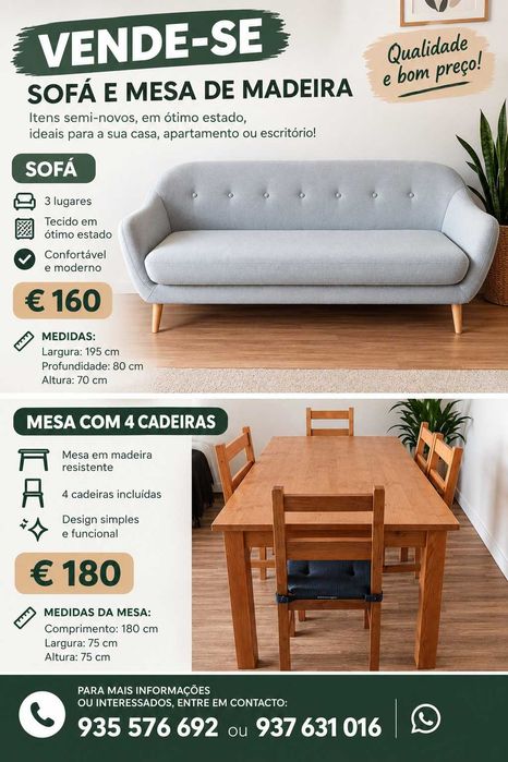 Sofá e mesa c/ 4 cadeiras