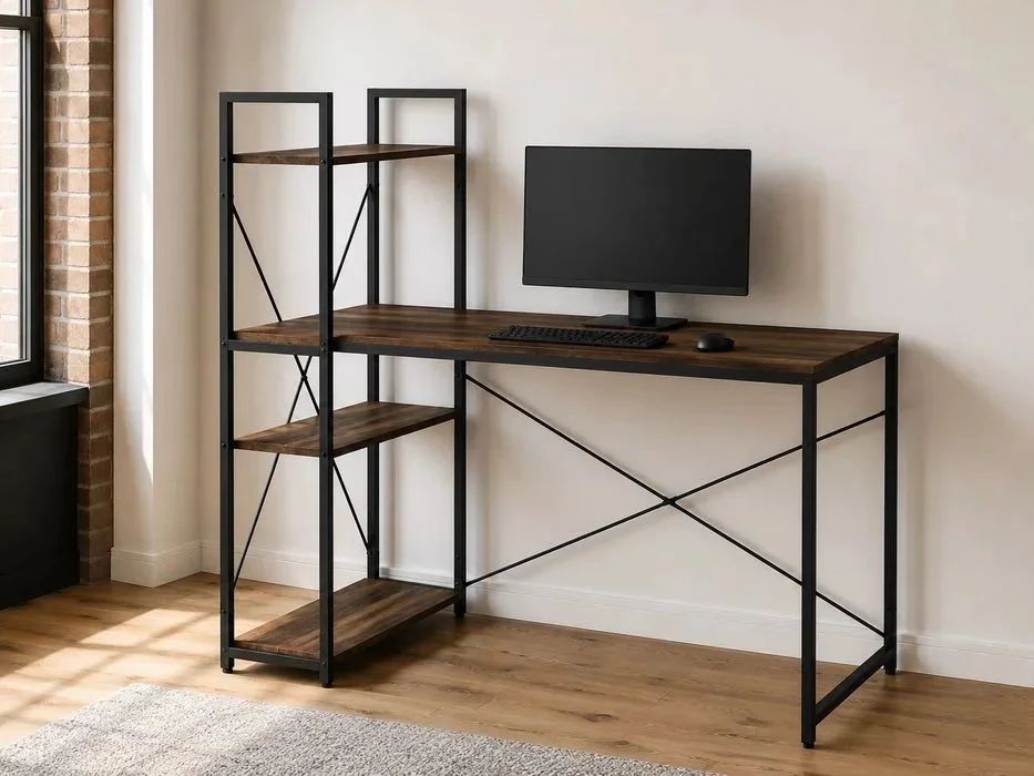 NOWE Duże Biurko 120x60 cm Metalowe Loftowe Komputerowe Do Pracy Biura Biurka Gamingowe Meble Szkolne Dla Dzieci Loft OKAZJA! Ciemny Orzech FAKTURA!