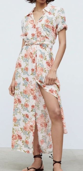 Zara koszulowa sukienka w kwiaty XXL