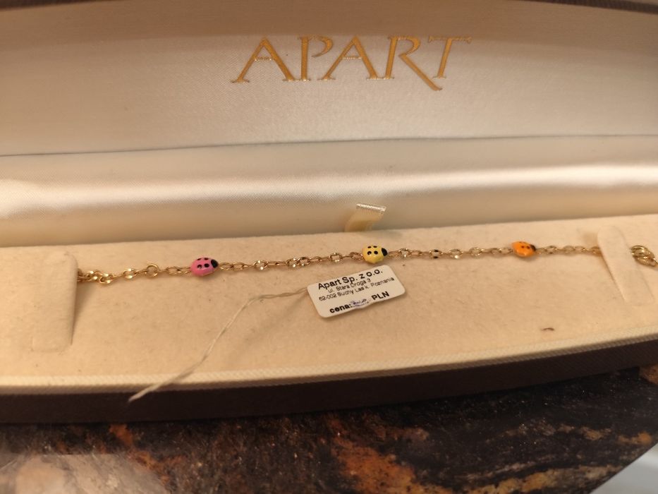 Piękna zlota bransoletka dla dziewczynki z biedronkami 585