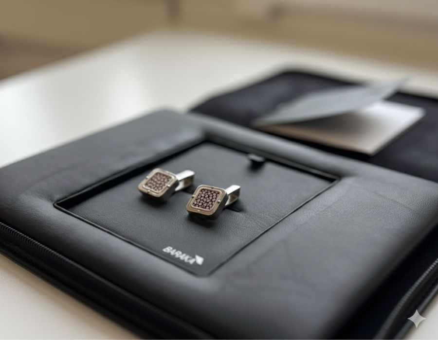 Запонки Baraka зі шкірою ската та рожевим золотом, Італія