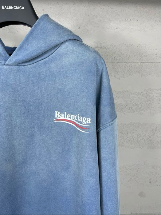Худи BALENCIAGA голубое синее мужское унисекс оверсайз винтажное