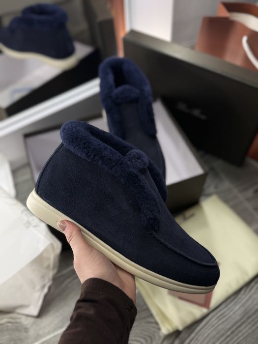 Сині жіночі лофери високі лоро піана lp loro piana зимові з хутром