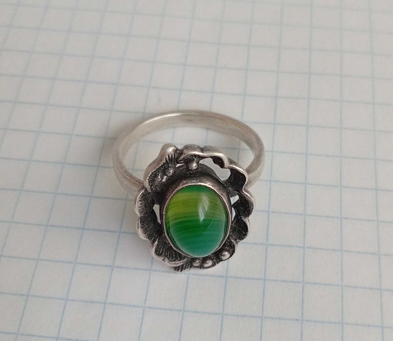 Кольцо с камнем Хризопраз  Серебро 925 звезда ОМВ СССР