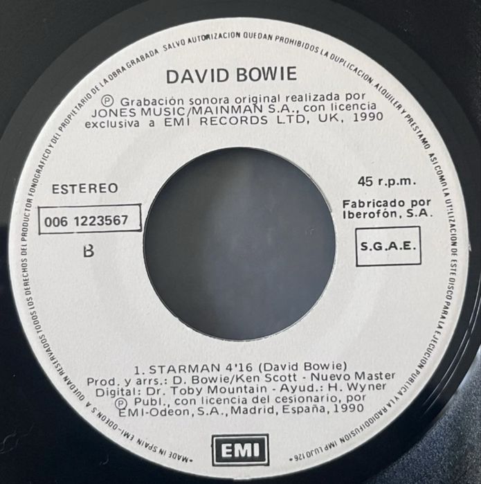 Promo David Bowie - Ashes to Ashes / Starman 7/45 Cadena Ser