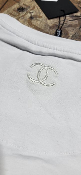 Biała koszulka damska bawełna premium zdobiona perły kamienie M