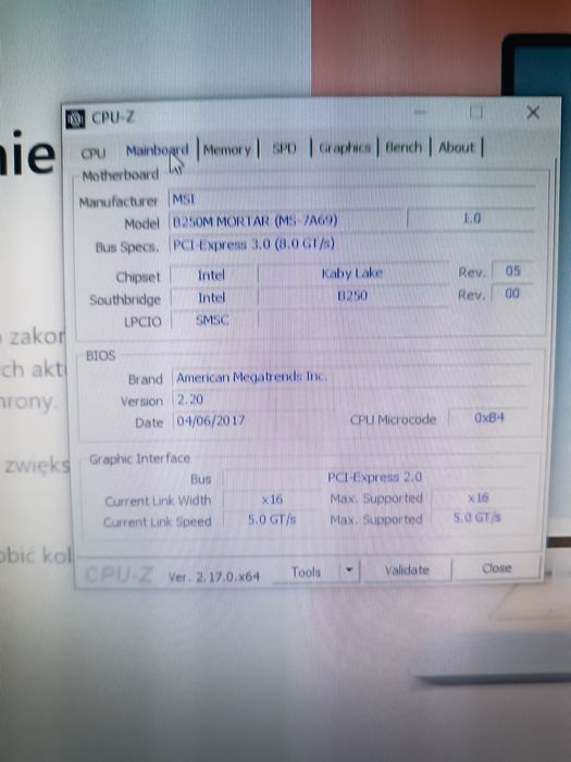 Płyta główna MSI B250 -Procesor i5 7600k