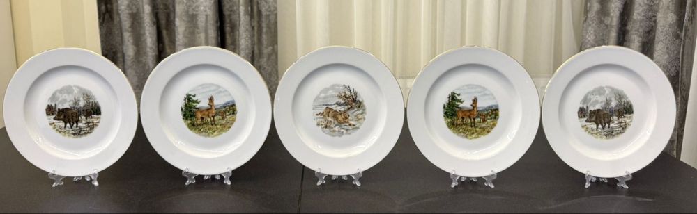 Фарфоровый столовый сервиз Wunsiedel GDR Германия мотив охота
