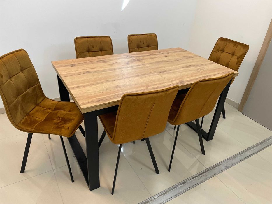 (616) Stół Iris rozkładany + 6 krzeseł, nowe, loft 2099 zł