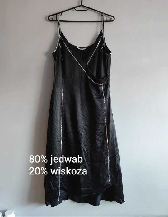 Czarna bieliźniana jedwabna sukienka z koralikami silk Planet
