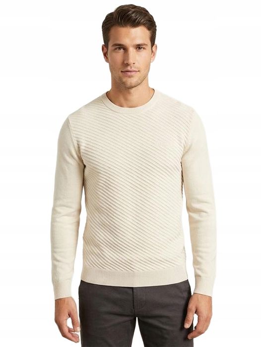 Guess sweter męski bawełniany beżowy z diagonalnym wzorem xs gga