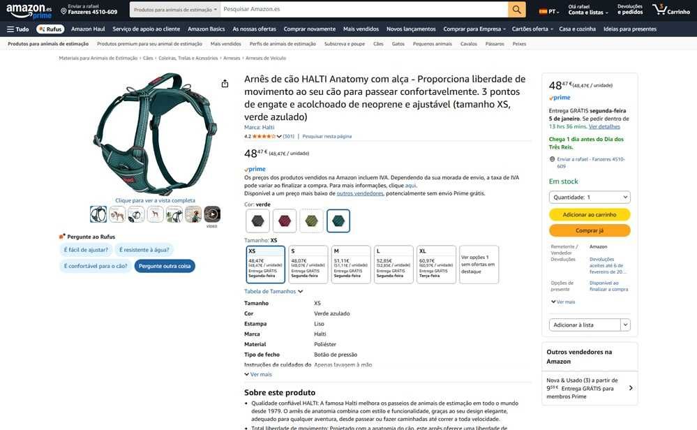 Arnês de cão Halti tamanho XS verde azulado (127)