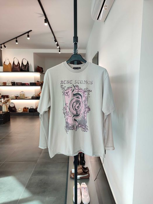 Футболка Acne Studios Layered Print T-Shirt Faded Grey