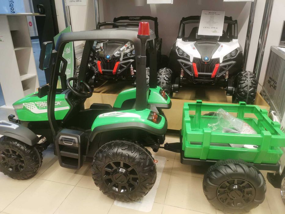 Duży traktor 400W z przyczepką auto autko pojazd samochód akumulator