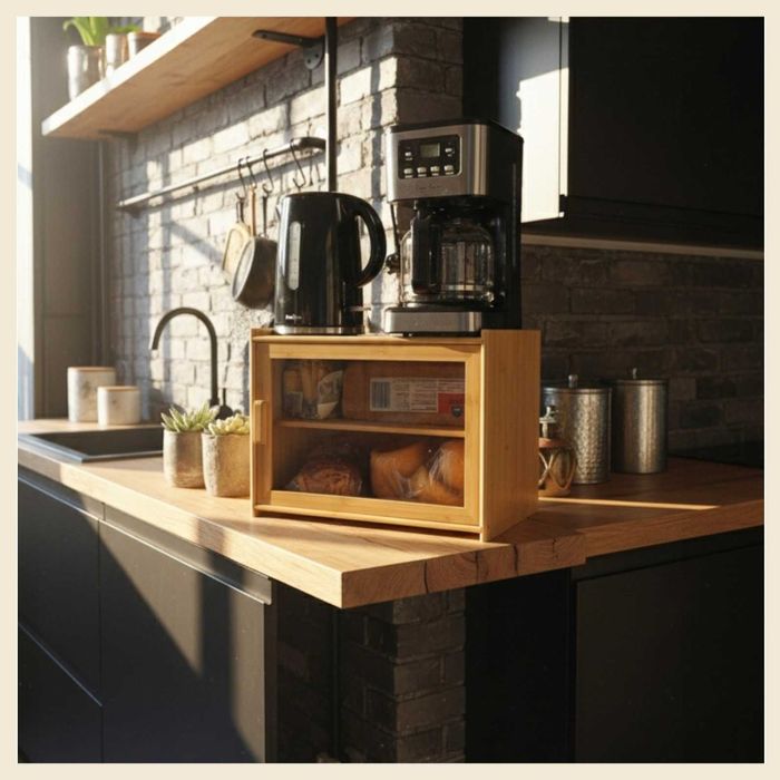 Duży Chlebak Bambusowy More&Deco Dwupoziomowy Pojemny Nowoczesny