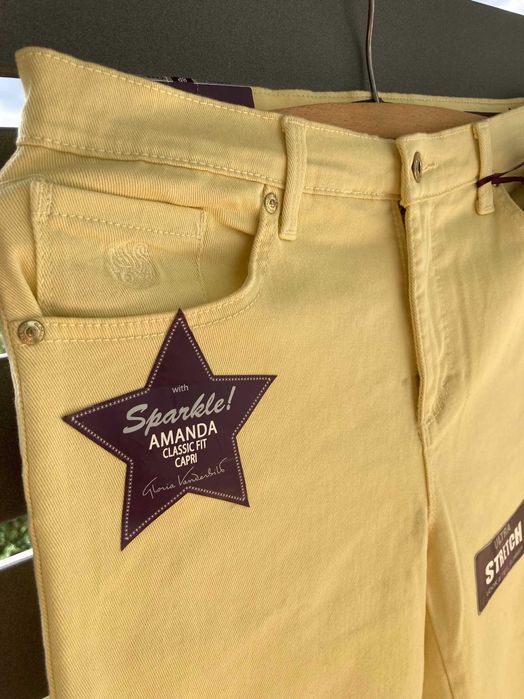 nowe! Spodnie/jeansy stretch 36/8 żółte z USA petite/cekiny