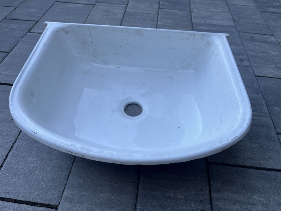 Zabytkowy Zlew Żeliwny Emaliowany OFK Olkusz 50x40 – Vintage / Ogród / Loft