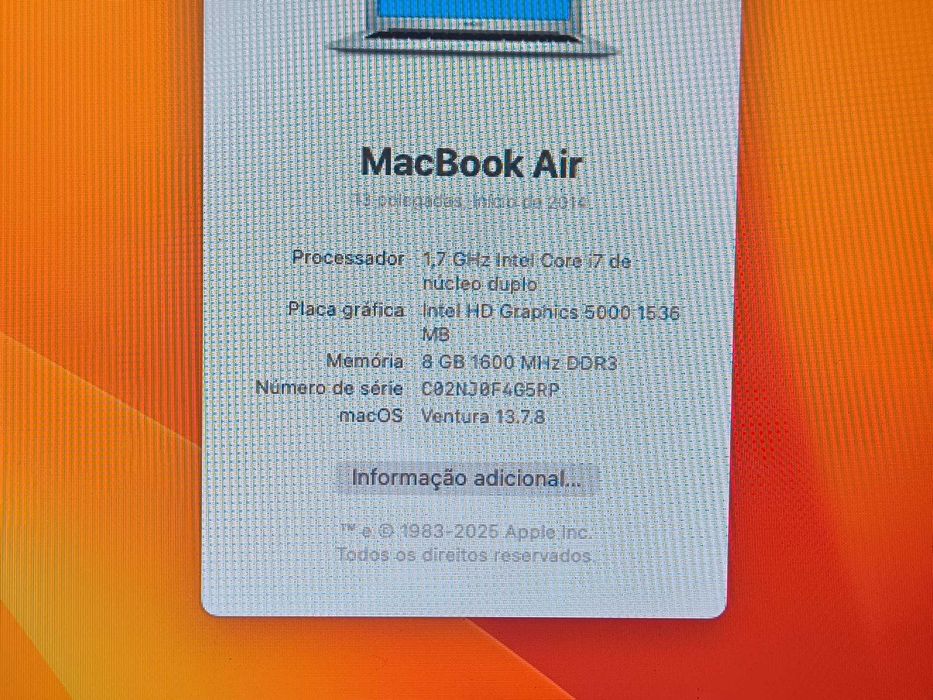 Apple Macbook AIR 13 i7 ssd 256GB 8GB # bateria NOVA