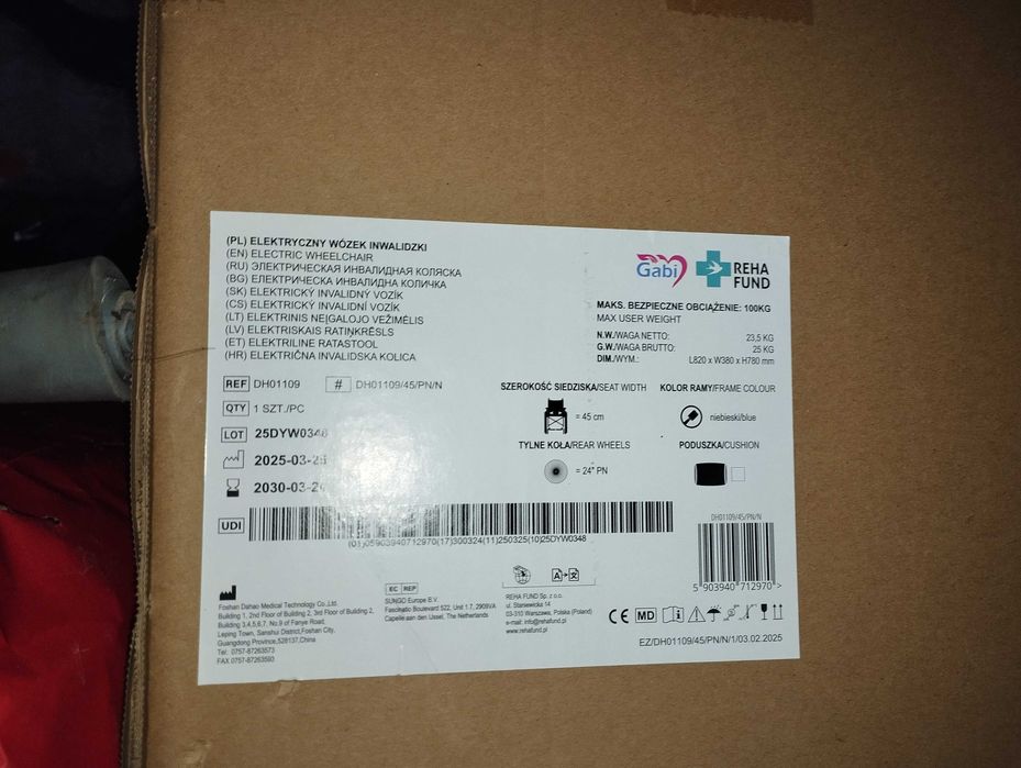 Wózek inwalidzki elektryczny REHA FUND DH01109/45/PN/N