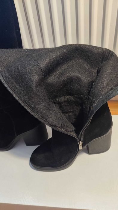 Сапоги зимние, черные, натуральный замш